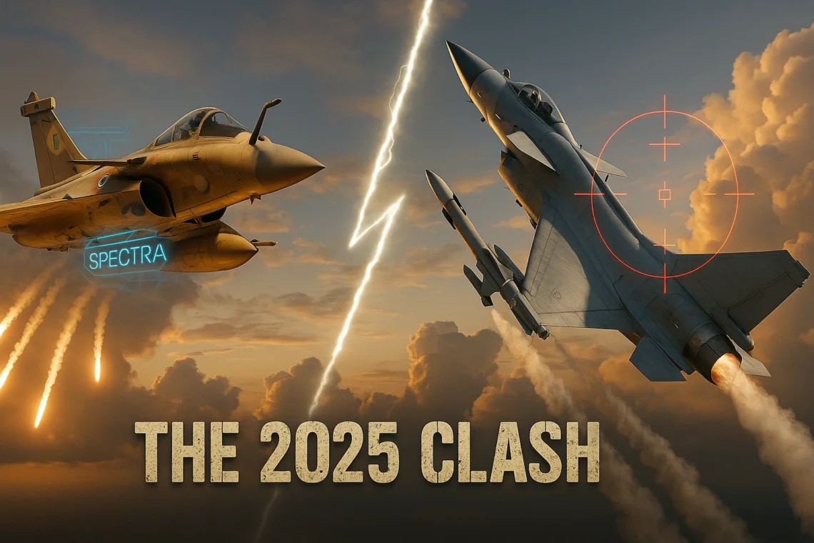 Split-screen comparison of Dassault Rafale and Chengdu J-10C fighter jets depicting BVR missile capabilities
