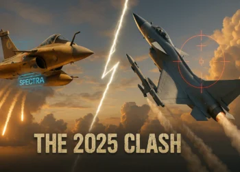 Split-screen comparison of Dassault Rafale and Chengdu J-10C fighter jets depicting BVR missile capabilities