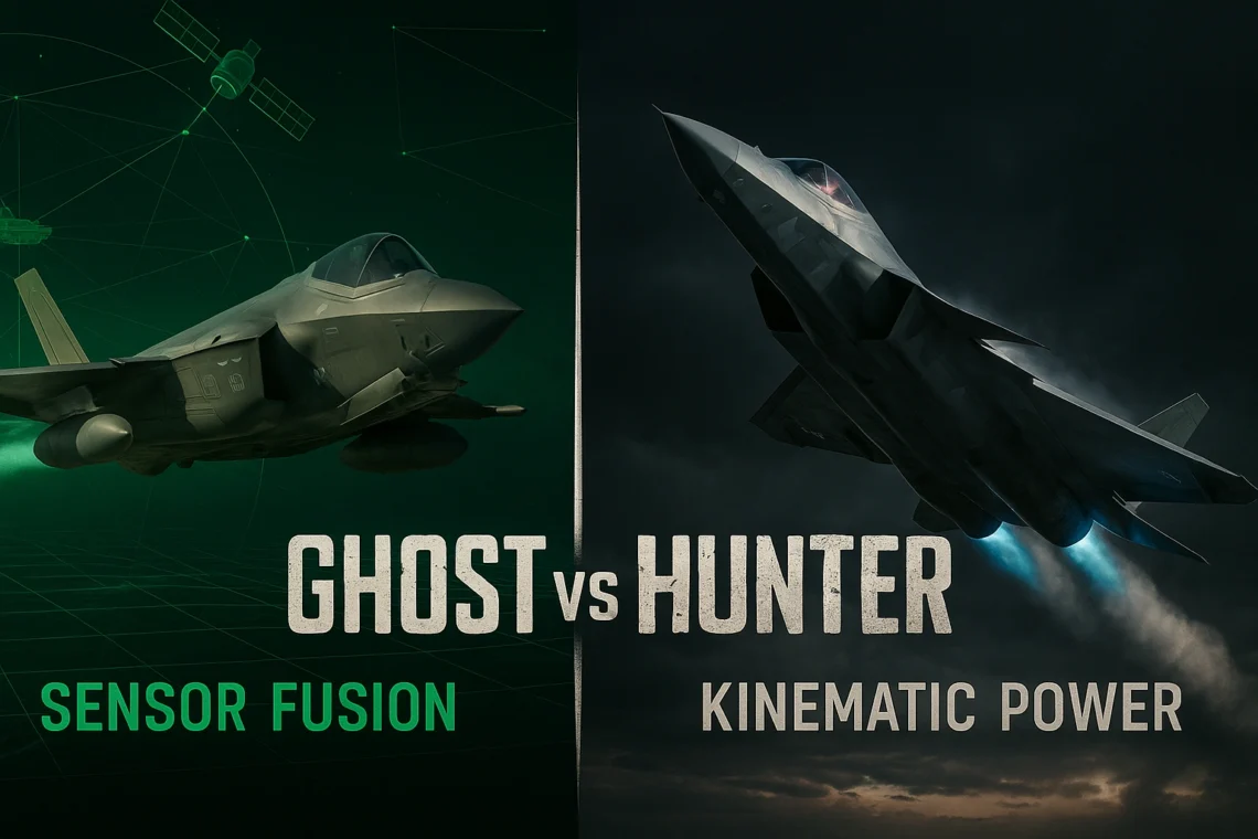 Side by side comparison of US F-35 stealth fighter vs Russian Su-57 maneuverable fighter