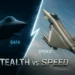 Side-by-side comparison of F-35 Lightning II stealth fighter and Eurofighter Typhoon jet representing stealth vs speed capabilities