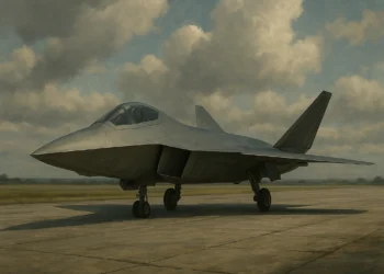 Concept art of the USAF NGAD 6th generation fighter jet flying alongside autonomous drone wingmen.