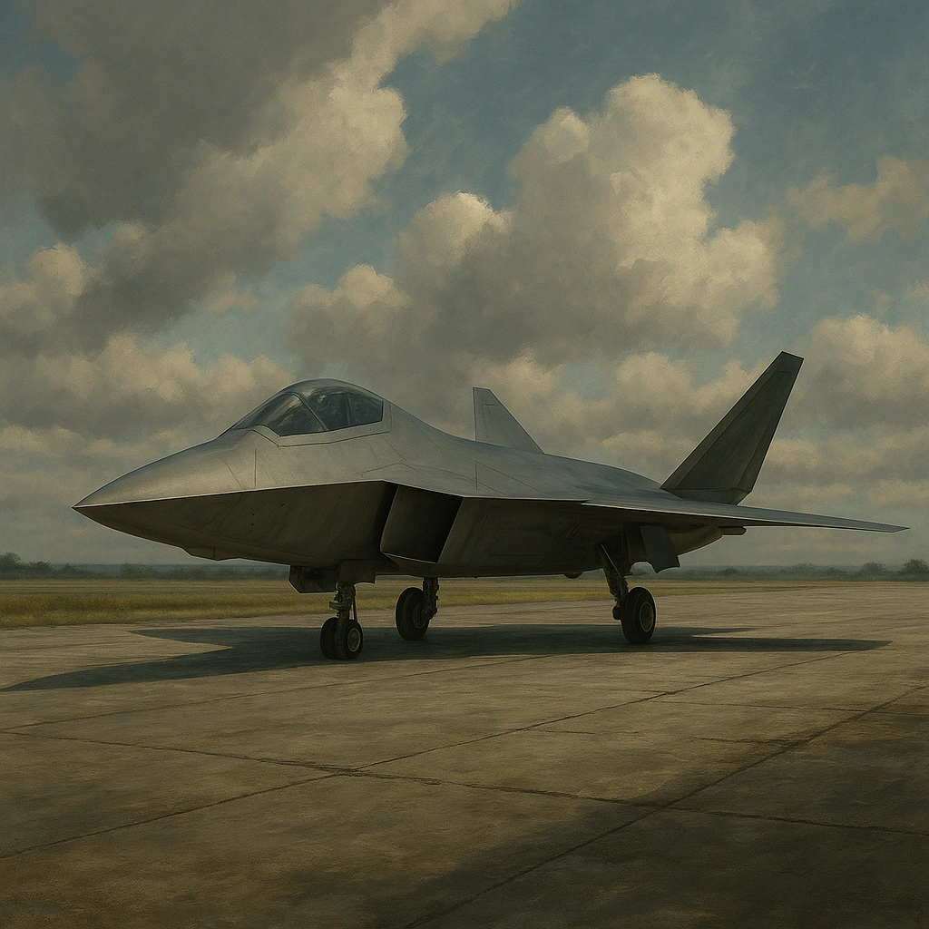 Concept art of the USAF NGAD 6th generation fighter jet flying alongside autonomous drone wingmen.