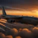 USAF B-52J Stratofortress bomber flying with new Rolls-Royce engines and hypersonic missiles