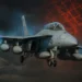 US Navy EA-18G Growler electronic warfare aircraft emitting jamming signals to blind enemy radar systems.