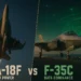 F/A-18F Super Hornet launching from carrier deck vs F-35C Lightning II waiting