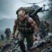 A US Special Forces soldier during the hardest military training, carrying a heavy rucksack on a grueling ruck march in the rain.