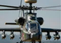 Russian Ka-52 Alligator attack helicopter front view with missiles.