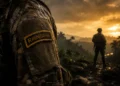 Close-up of an authentic U.S. Army Ranger Tab on a weathered OCP uniform during the Florida Phase of Ranger School, symbolizing resilience, leadership, and the demanding Ranger School attrition process.